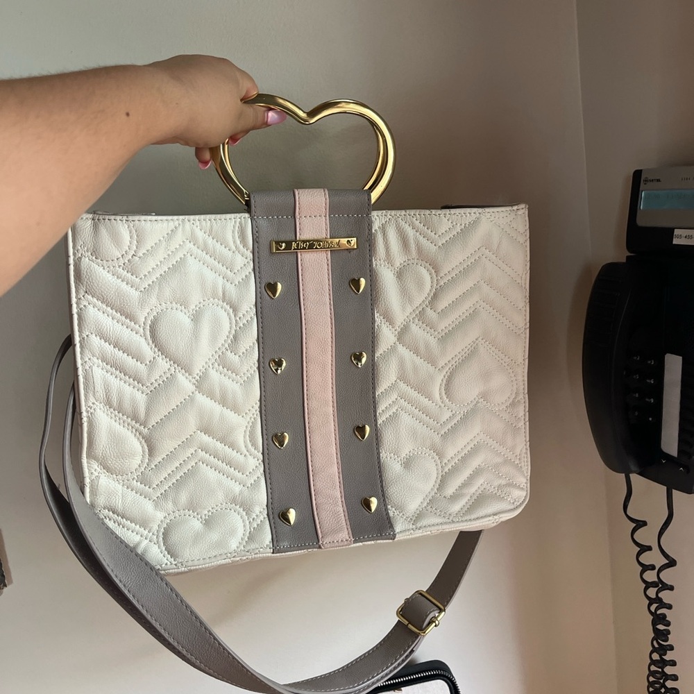 Betsey Johnson Cream and Gray Heart Tote